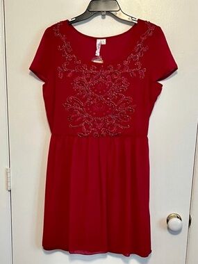 Francesca's Collections Red Embroidered Dress